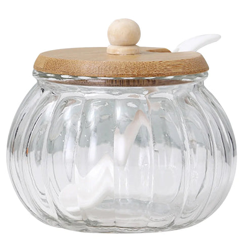 1 Set Sugar Container Sugar Dispenser Glass Sugar Jar Glass Seasoning Jar Sugar Jar with Spoon Pumpkin Salt Jar for Kitchen