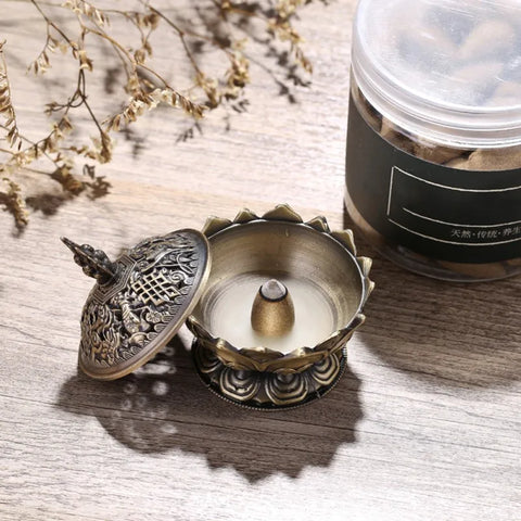 Small Incense Burner Lotus Zinc Alloy Antique Chinese Asian Style Lotus Flower Incense Holder Burner Pot