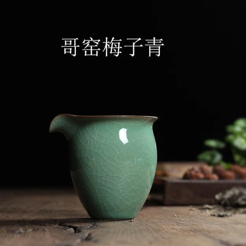 Chinese Longquan Celadon Ge and Di Kiln Glaze Handmade Fair Mug 190ml Cha Hai Teapot Points of Tea ware Kung Fu Tea Set