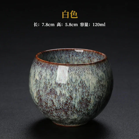 Temmoku Glaze Kung Fu Tea Cups, Ceramic Fambe Master Single Cup, Always-Standing Sub Jianzhan Glaze Change Dragon Egg, 120ml Cup