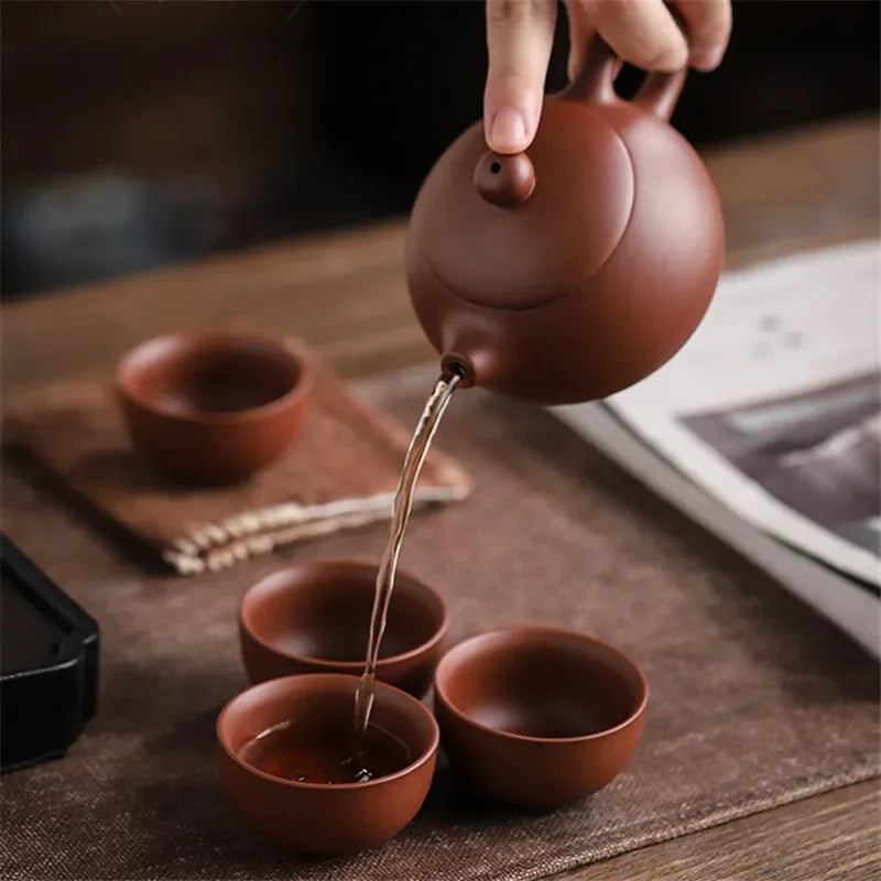 Purple Clay Teacups Ceramic Portable Tea Set Including 1 Pot + 1 Tea Caddy + 4 Cups Teapot Outdoor Travel Kung Fu Gaiwan Gifts