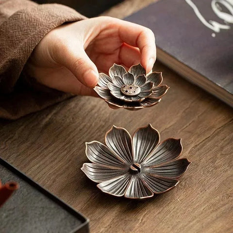 Alloy Incense Burner Stick Lotus Flower Incense Holder Buddhism Mini Sandalwood Censer Temples Yoga Studio Home Decor Supplies