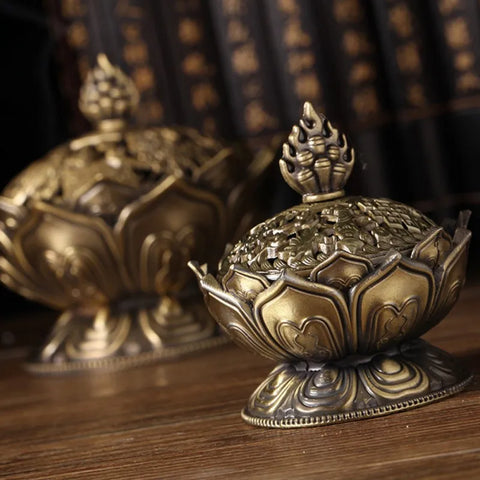 Small Incense Burner Lotus Zinc Alloy Antique Chinese Asian Style Lotus Flower Incense Holder Burner Pot