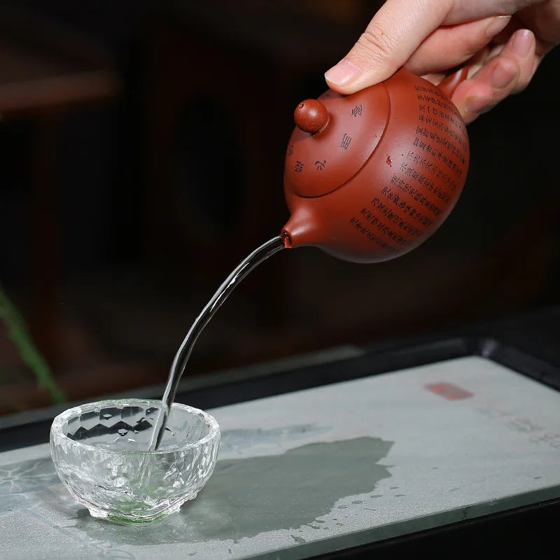 150ML Handcrafted Buddhist Scriptures Yixing Purple Clay Teapot Small Capacity Traditional Chinese Kettle Puer Oolong Tea Set