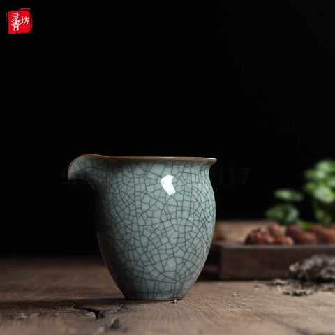 Chinese Longquan Celadon Ge and Di Kiln Glaze Handmade Fair Mug 190ml Cha Hai Teapot Points of Tea ware Kung Fu Tea Set