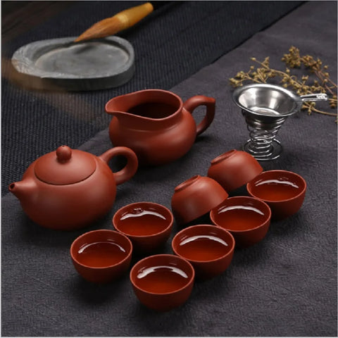 Ceramic Yixing purple sand Kung Fu tea set a teapot  eight cups of tea set teapot  teacup set