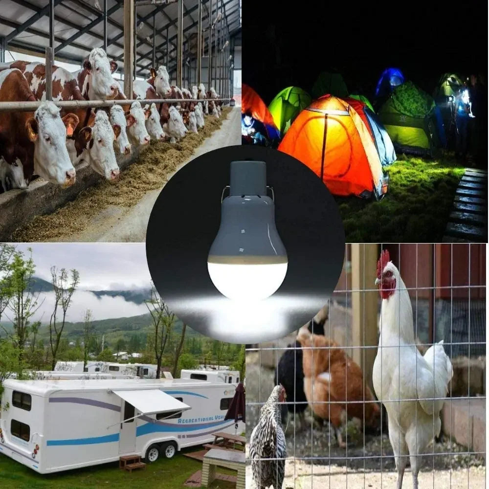 LED Solar Lamp Bulb Outdoor LED Light Bulb 6000K Waterproof Portable Solar Garden Hanging Light Hiking Fishing Emergency Lights