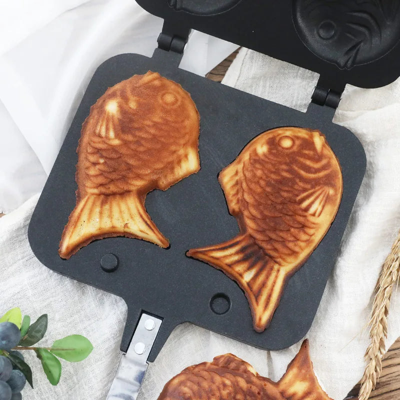 Japanese Taiyaki Cake Pan Waffle Pancake Bread Maker Double Fish Dessert Fry Pan Waffle Molds for Home DIY Cooking Party Dessert