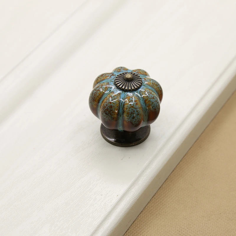 10Pcs/Set Ceramic Knobs With Colorful Knobs And Pumpkin Handles Drawer Ceramic Pulls For Cabinets, Kitchen And Bathroom Cabinets