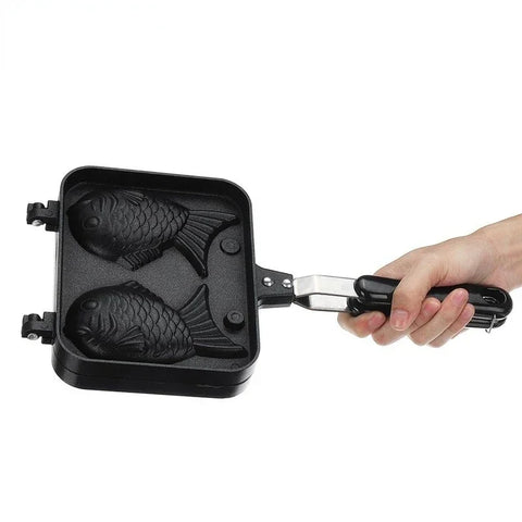 Kitchen Japanese Taiyaki Double Fish Shaped Hot Dessert Waffle Cake Maker Pan Japanese Pancake Double Pan Fry Pan Waffle  Molds