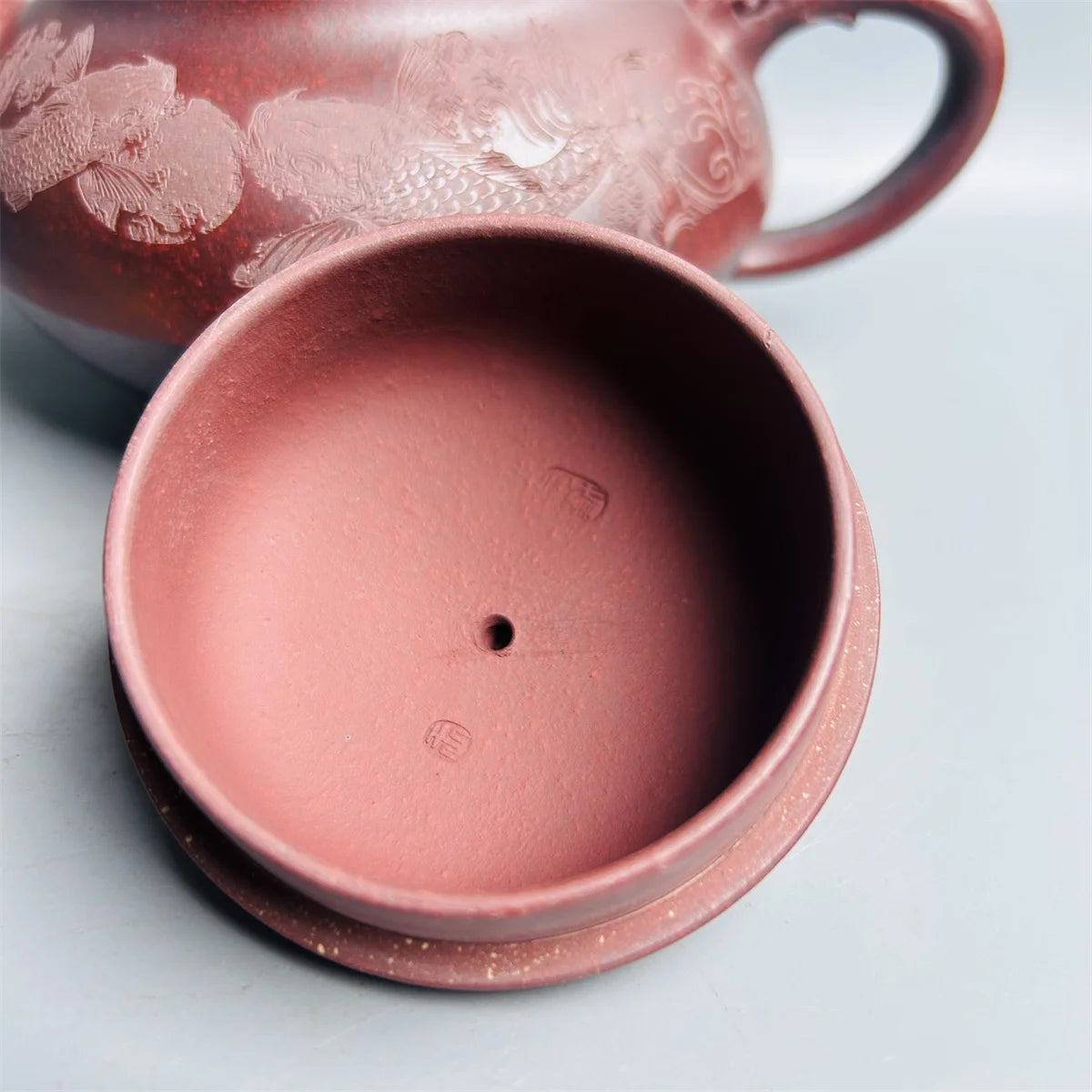 Chinese Yixing Zisha Clay Teapot Dragon Blood Sand Mud Yu Le Pot Wang Houqin 380ml