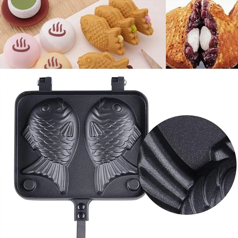 Japanese Taiyaki Cake Pan Waffle Pancake Bread Maker Double Fish Dessert Fry Pan Waffle Molds for Home DIY Cooking Party Dessert