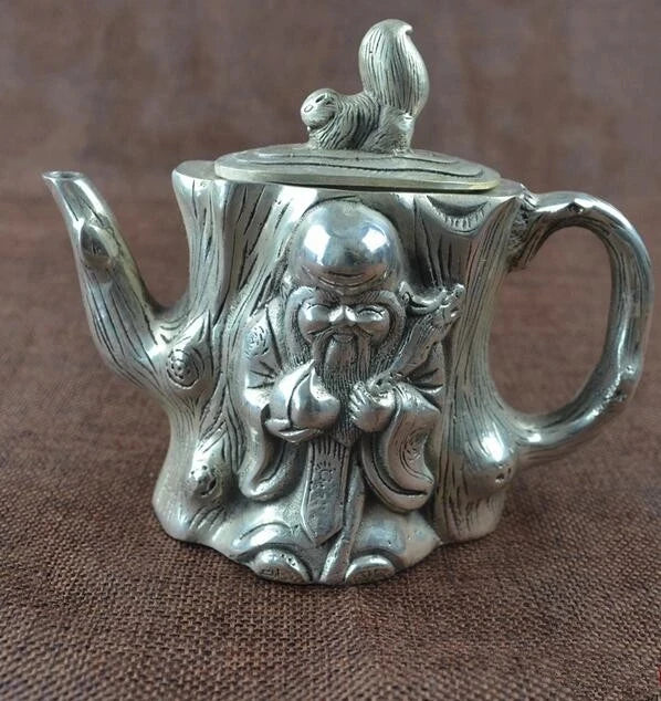 China collection archaize white copper god of longevity the teapot crafts statue