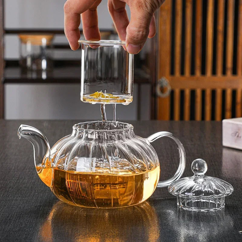 Heat-Resistant Transparent Glasses Scented Teapot Complete Set Glass Kungfu Tea Filter Creative Striped Pumpkin Pot Boil Water