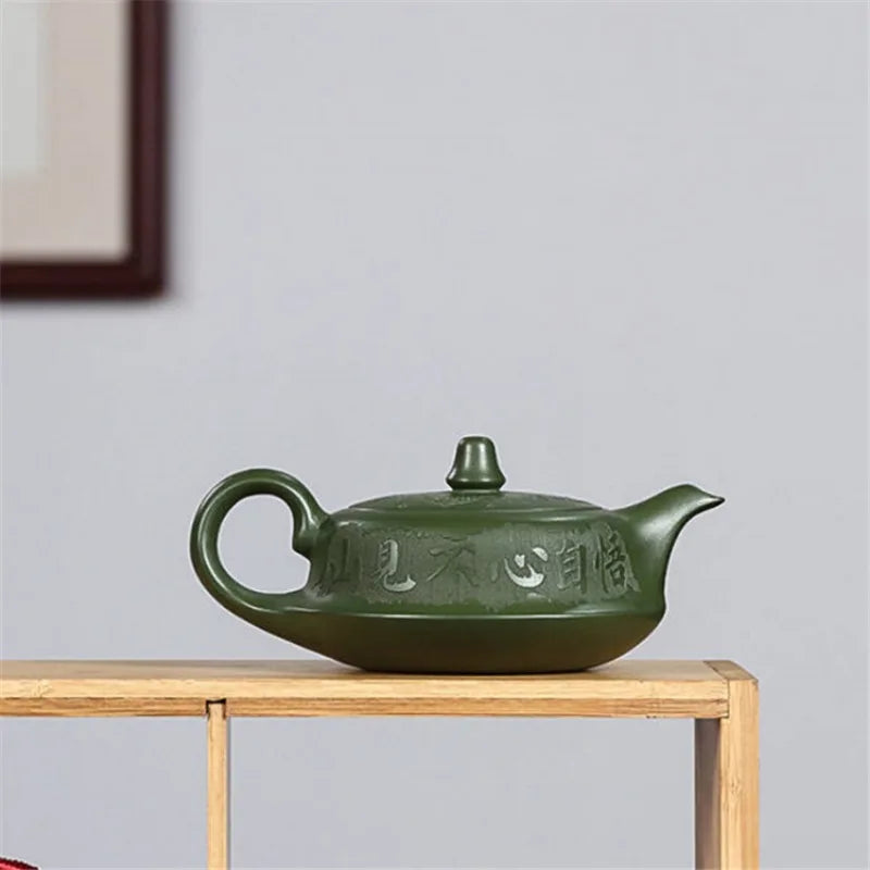 240ml teapot Wuniu Tude Bell Pot Yixing Purple Clay Pot Handmade Tea Pot with Raw Bean Green Sand