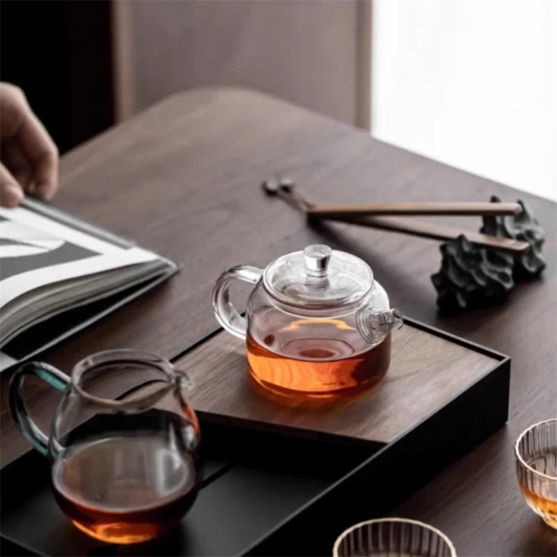 Small Capacity 200ML Transparent Glass Teapot With Filter Heat-Resistant Flower Tea Kettle Household Kung Fu Tea Pot Teaware