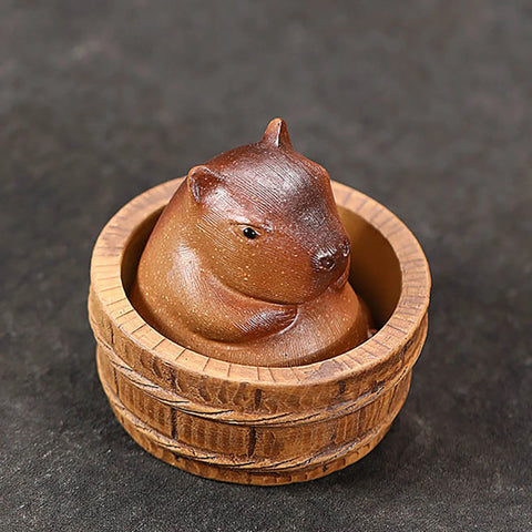 Capybara Tea Pet Statue Lovely Tea Pet Ornaments Pottery Clay Mini Capybara Sculpture for Home Bedroom Shelf Office Tea Lovers