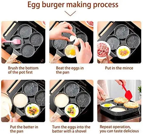 Egg Frying Pan Nonstick Pancake Pans 4-Hole Cookware Pancake Pan Egg Burger Ham Pan Suitable for Gas Stove Induction Cooker