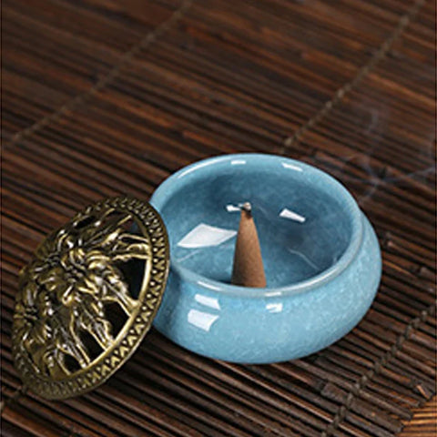 Fashion Lucky Home Decoration for Incense Black Glaze Disc Censer Ceramic Incense Burner Incense Seat Indoor Household