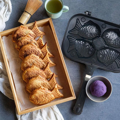 Japanese Taiyaki Cake Pan Waffle Pancake Bread Maker Double Fish Dessert Fry Pan Waffle Molds for Home DIY Cooking Party Dessert