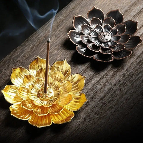 Alloy Incense Burner Stick Lotus Flower Incense Holder Buddhism Mini Sandalwood Censer Temples Yoga Studio Home Decor Supplies