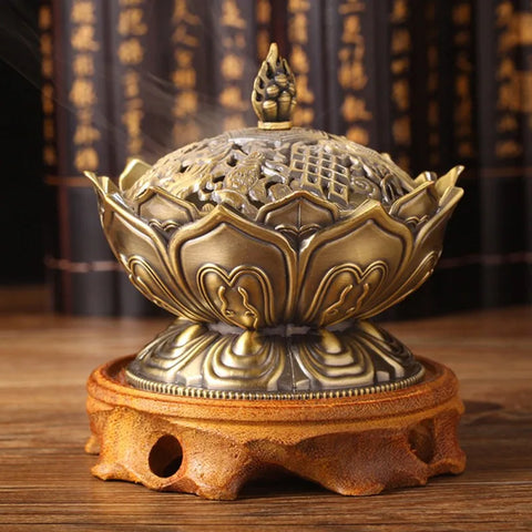 Small Incense Burner Lotus Zinc Alloy Antique Chinese Asian Style Lotus Flower Incense Holder Burner Pot