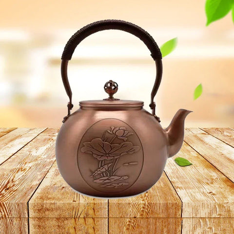 1600ML Antique Pure Copper Teapot Health Boiling Water Pot Handmade Carved Pot Red Copper Tea Set