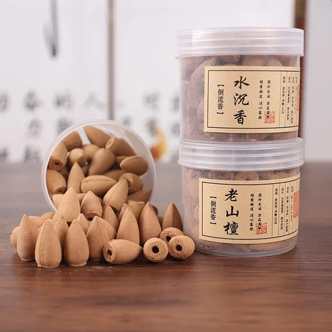 Hot Sale 50Pcs/Set Backflow Incense Cones Natural Aroma Sandalwood Reflux Incense for Tea House Meditation Colored Smoke Incense